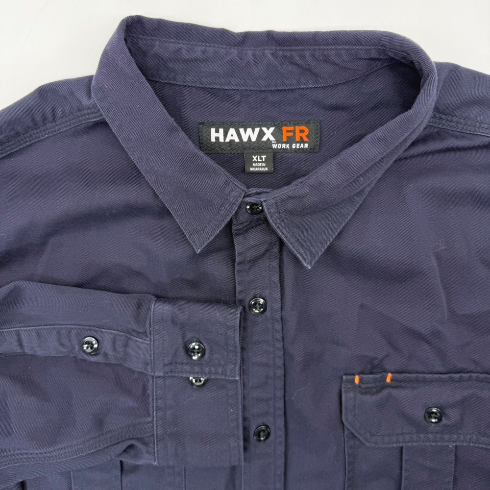 Hawx FR Work Gear Mens XLT Navy Blue Long Sleeve Flame Resistant Shirt FRF19W2
